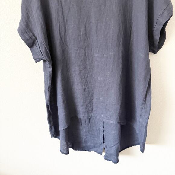 TERZO MILLENNIO | 100% Italian Linen Navy Blue Blouse Cap Sleeve Tunic | Size 1X - Picture 3 of 7